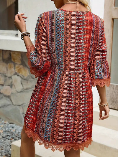 Bohemian Style V-neck Printed Dress Fashion Casual Loose Beach Dresses For Women
