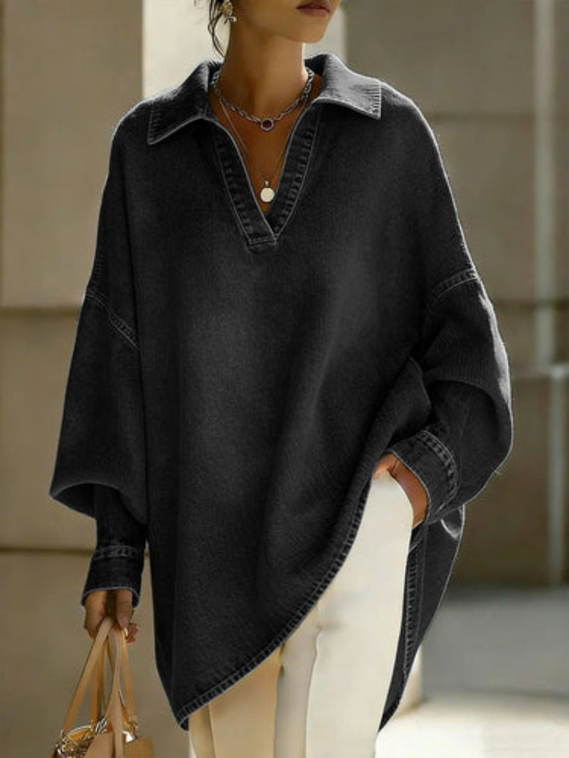 Women's Loose-fitting Casual Denim Shirt For Commuting