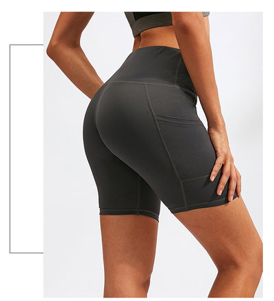 Women's High Waist Yoga Shorts Diagonal Pocket Running Training Quick-drying Tights Stretch Fitness