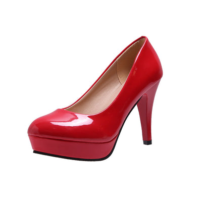 Patent Leather Round-toe Slip-on Stiletto Womens Pumps