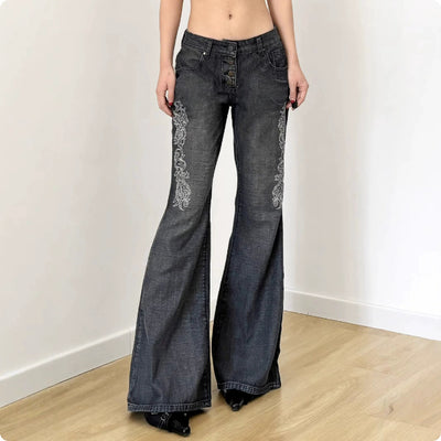 Dark Style Vintage Printed Washed Old Skinny Jeans
