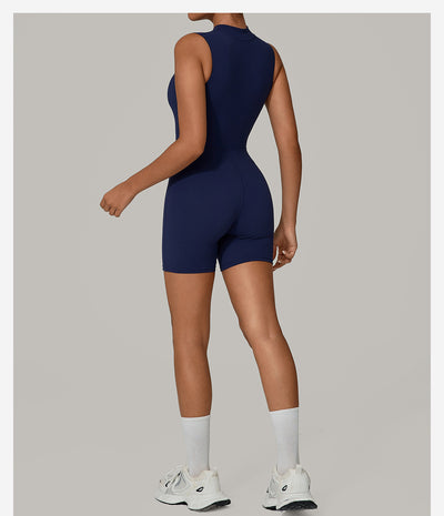 European And American One-piece Jumpsuit With Stand-up Collar, Zipper, And Sleeveless