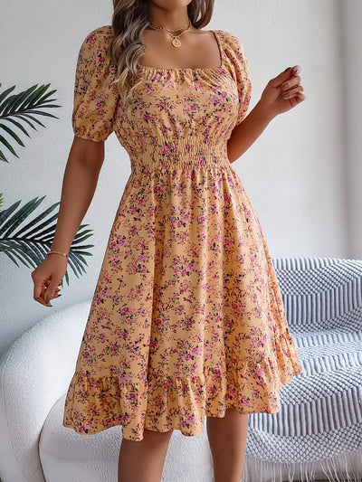 Floral Print Square Collar Dress Summer Fashion Ruffles Dresses Women's Clothing