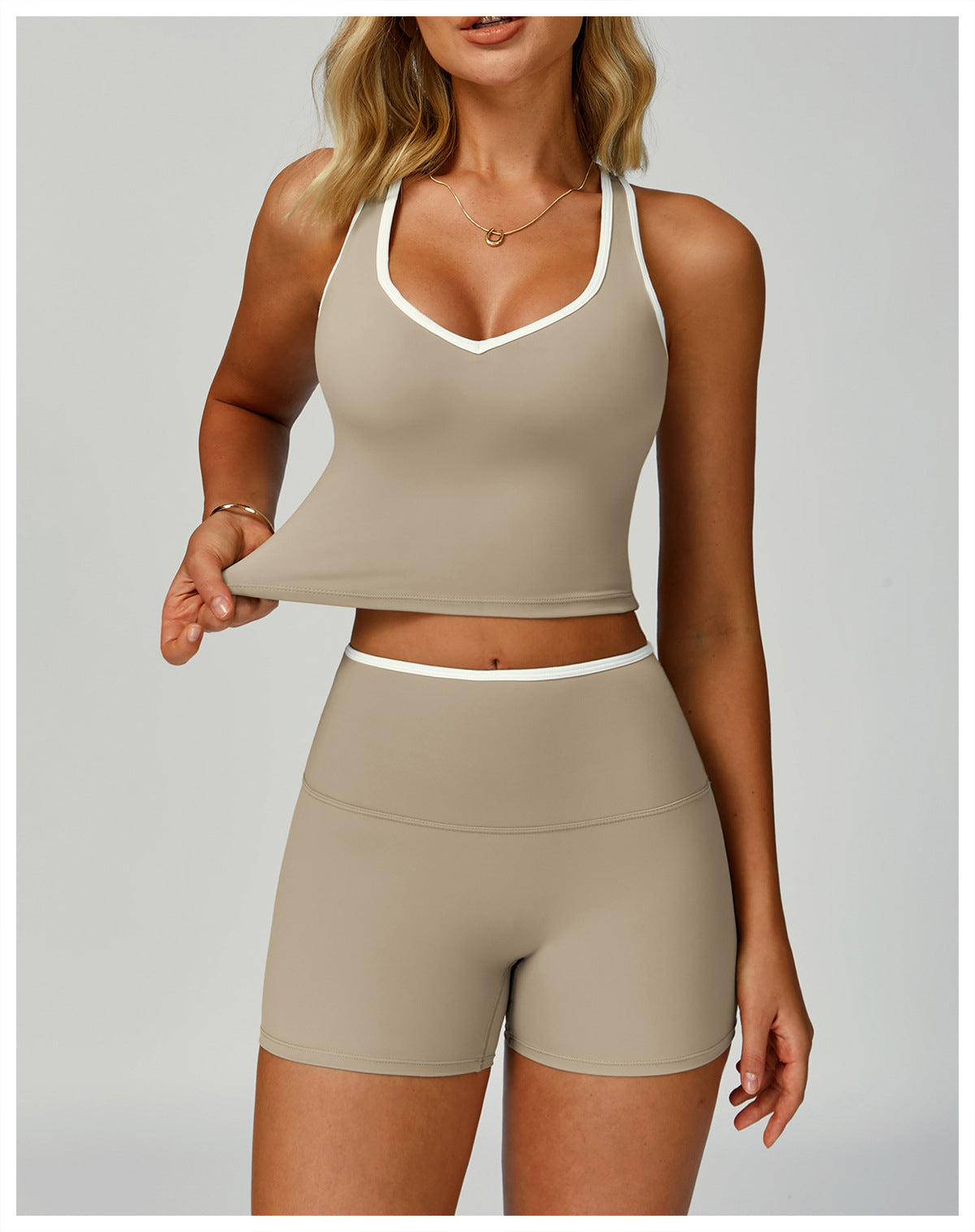 Contrastcolor Trimmed Women's TightfittingBackrevealing Yoga Wear Sports  Outdoor Fitness Set