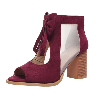 Platform Chunky High Heels Women's Sandals Bow Decoration Open Toe Block Ankle Strap Sandals For Dress Bridal Party Shoes