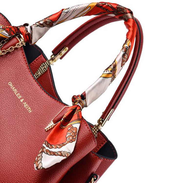 Women's Shoulder Bag With Leaf Pendant Fashion Silk Scarf Handbag