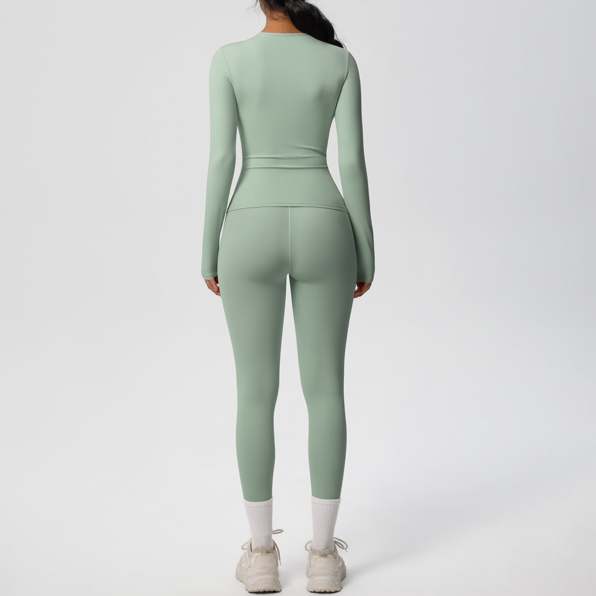Double-sided Sanding Pure Color Tight Training Long Sleeve Yoga Clothes Suit