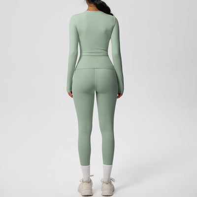 Double-sided Sanding Pure Color Tight Training Long Sleeve Yoga Clothes Suit