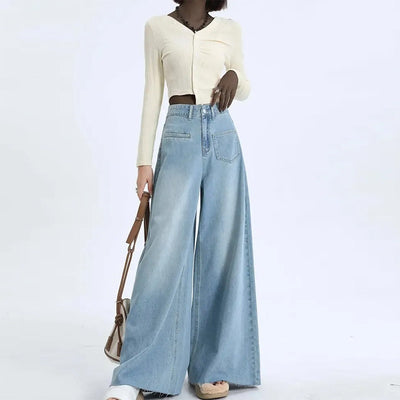 High-waisted Fashionable Wide-leg Flare Jeans For Women