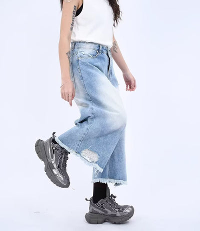 Hong Kong-style Loose-fitting Versatile Cropped Jeans
