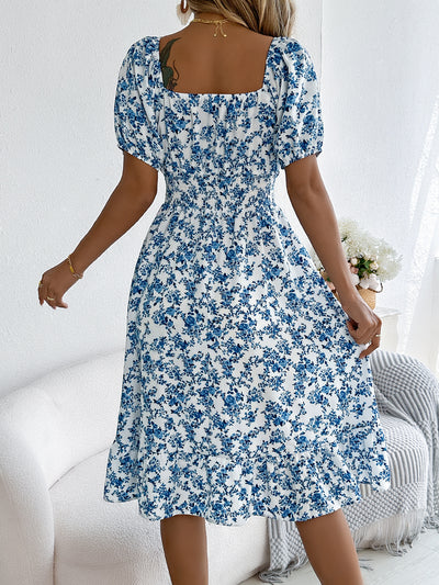 Floral Print Square Collar Dress Summer Fashion Ruffles Dresses Women's Clothing