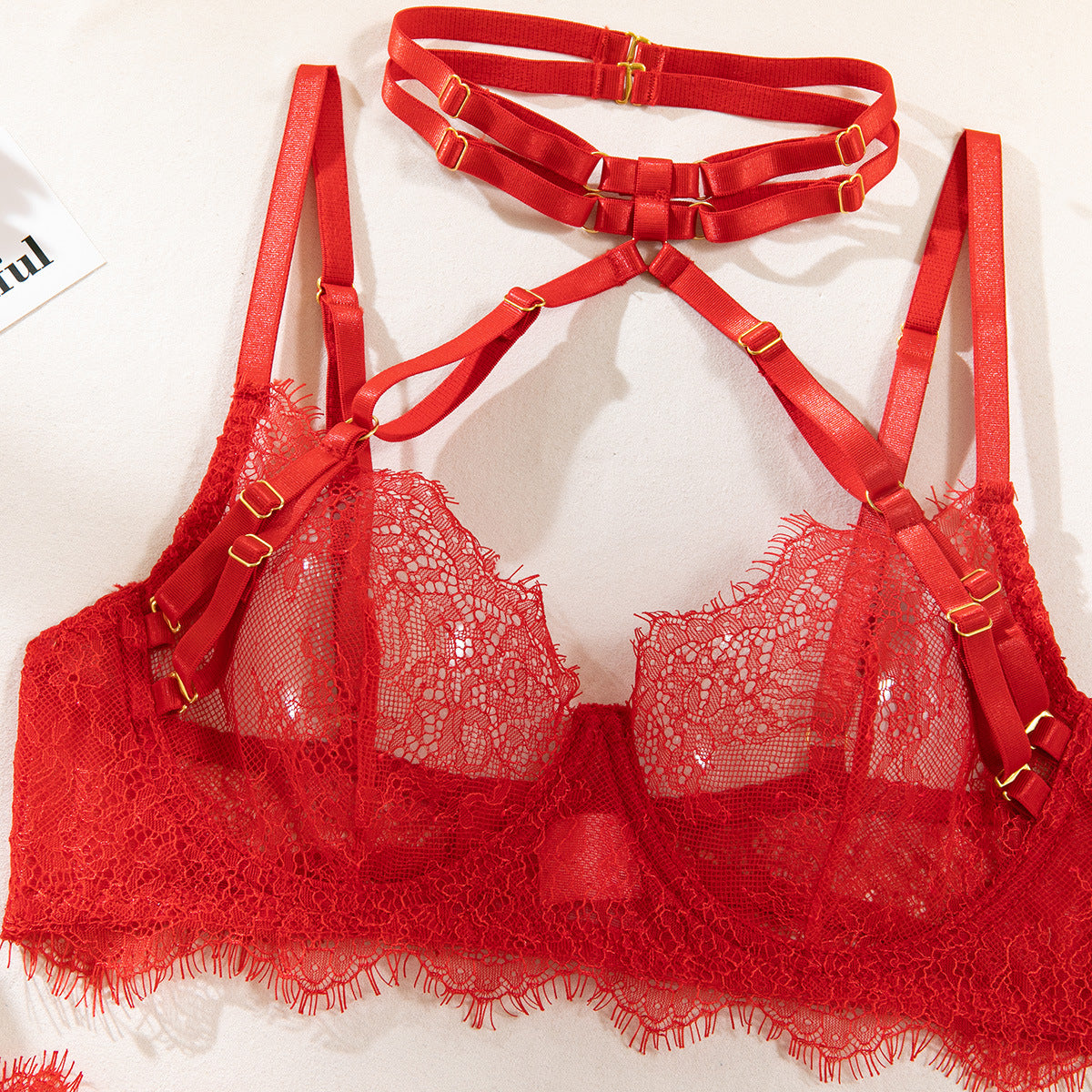 Womens Sexy Lace Lingerie Thin Hollow-Out Bra Set