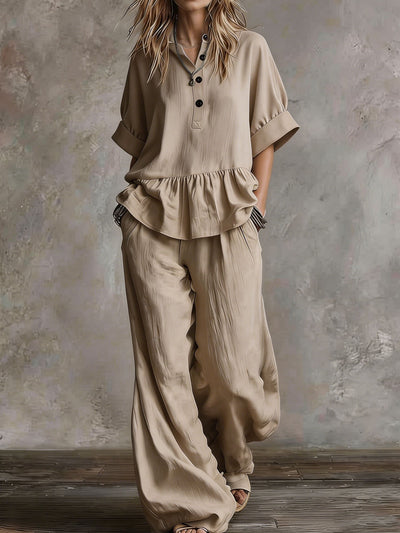 Womens Casual V-Neck Pullover Short-Sleeve Pants Set