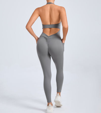 European And American Halter Side Pockets Yoga Jumpsuit