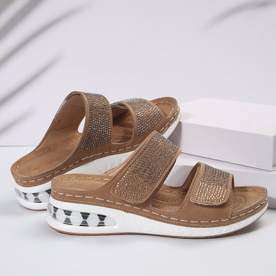 New Air Cushion Wedges Sandals Summer Casual Rhinestone Slides Roman Sandals For Women Non-slip Beach Shoes