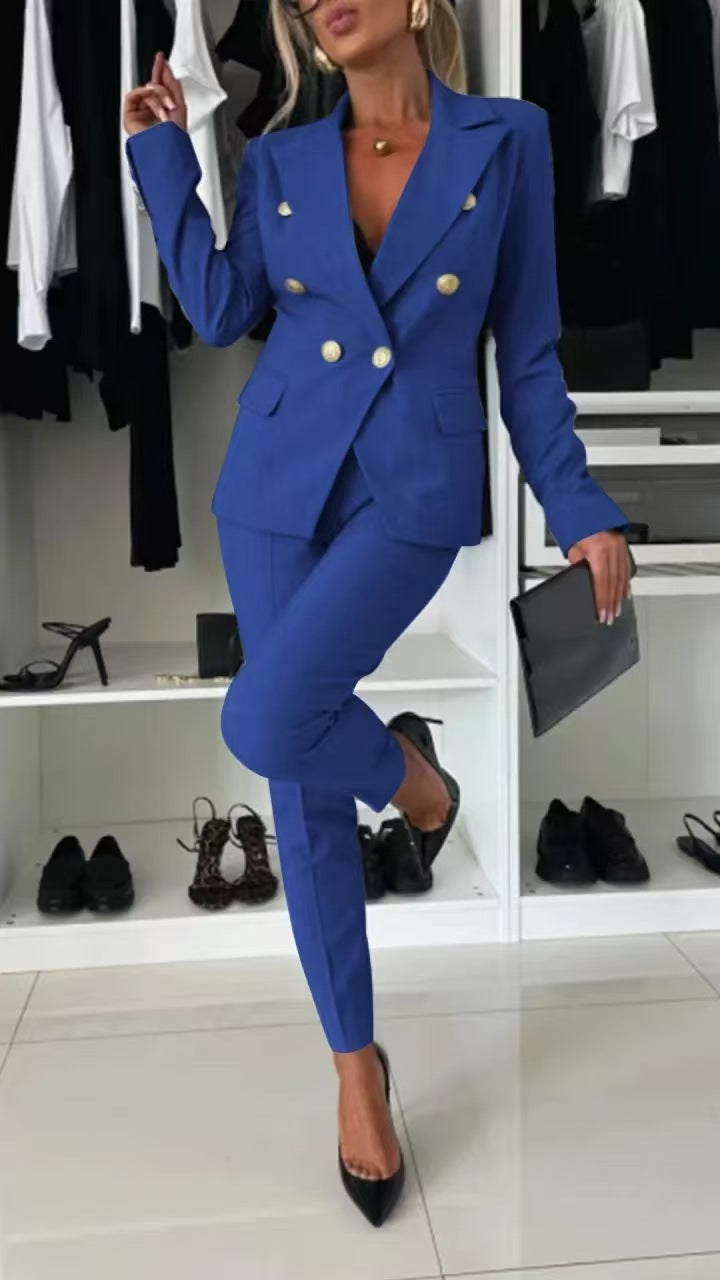 New All-matching Casual Suit Lapel Button-down Jacket And Slim-fit Trousers For Women's Office Business Set Clothing
