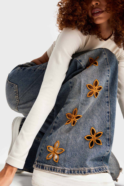 Women's Casual And Relaxed Embroidered High Waist Loose Jeans