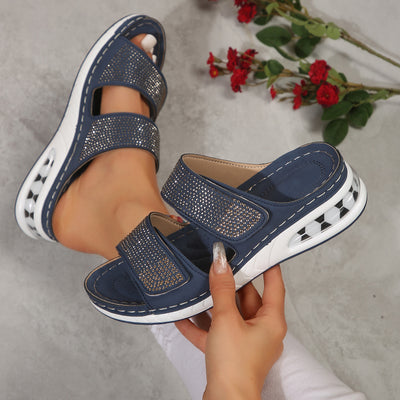 New Air Cushion Wedges Sandals Summer Casual Rhinestone Slides Roman Sandals For Women Non-slip Beach Shoes