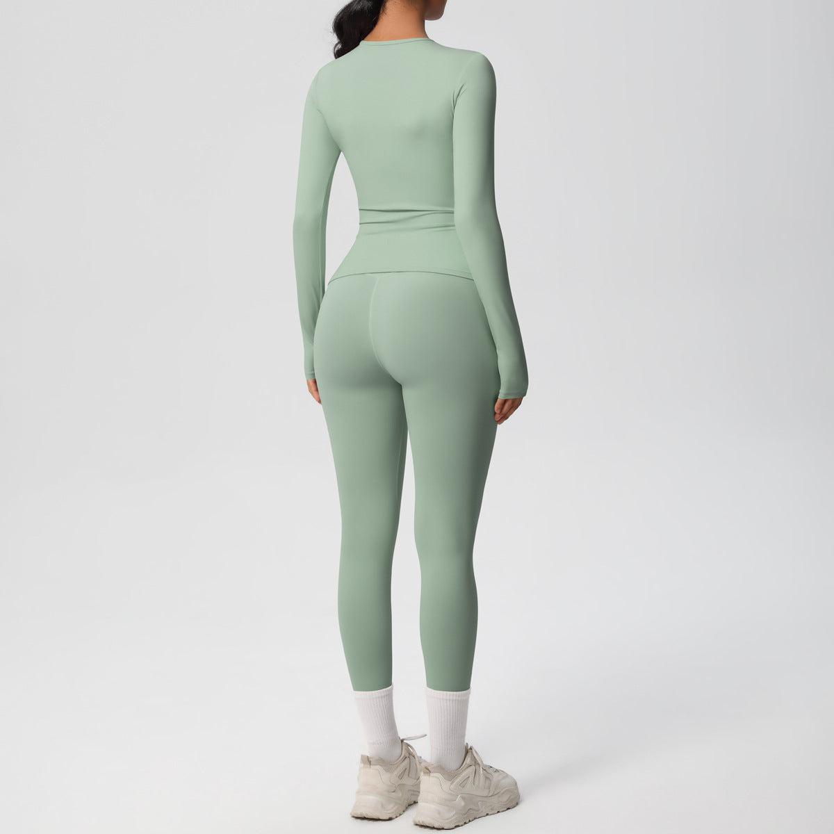 Double-sided Sanding Pure Color Tight Training Long Sleeve Yoga Clothes Suit