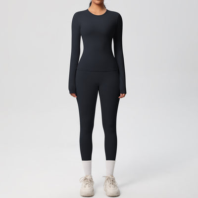 Double-sided Sanding Pure Color Tight Training Long Sleeve Yoga Clothes Suit