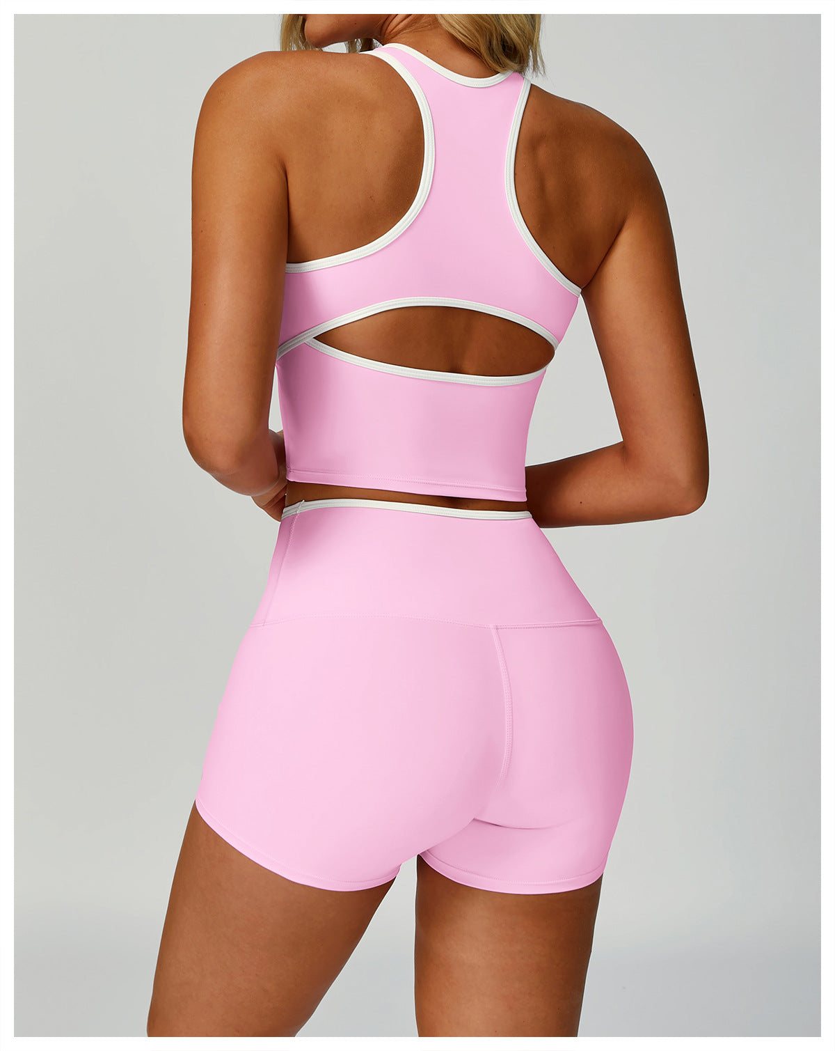 Contrastcolor Trimmed Women's TightfittingBackrevealing Yoga Wear Sports  Outdoor Fitness Set