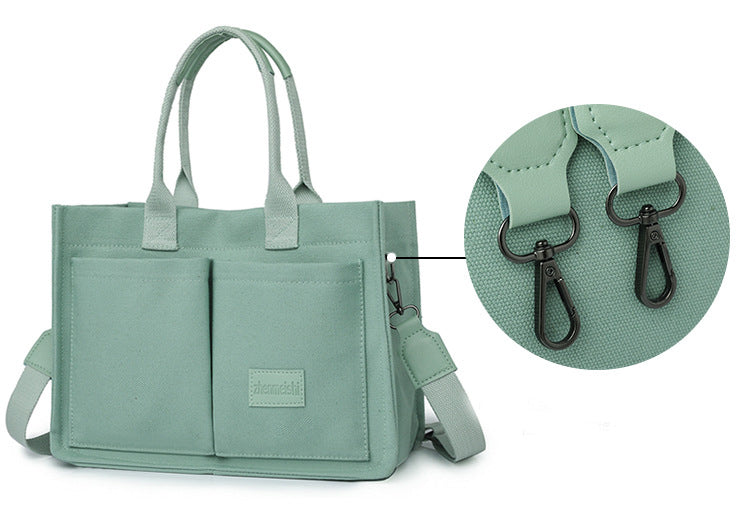 New Canvas Shoulder Bag Women Large Capacity Multi-pocket Handbags Casual Crossbody Shopper Bags For Students