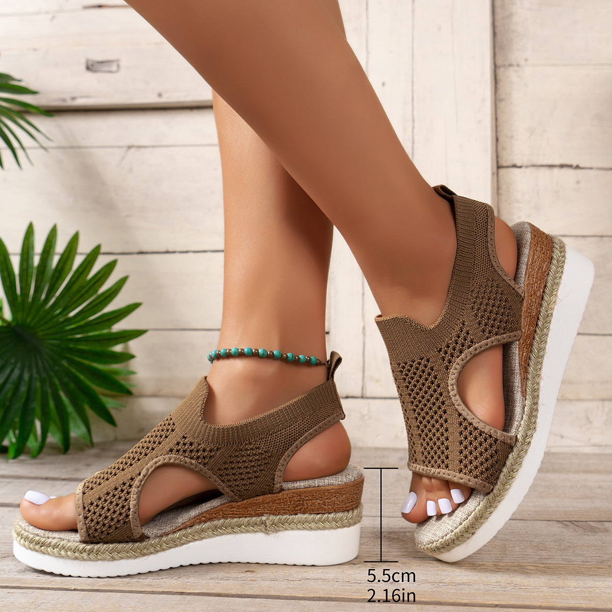 New Hollow Wedges Sandals Summer Fly Woven Breathable Mesh Shoes For Women Peep-Toe Sandals