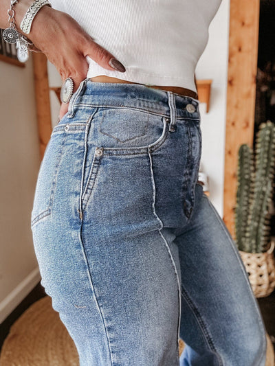 Women's Fashion Casual Washed Stretch Mid-rise Straight Leg Jeans