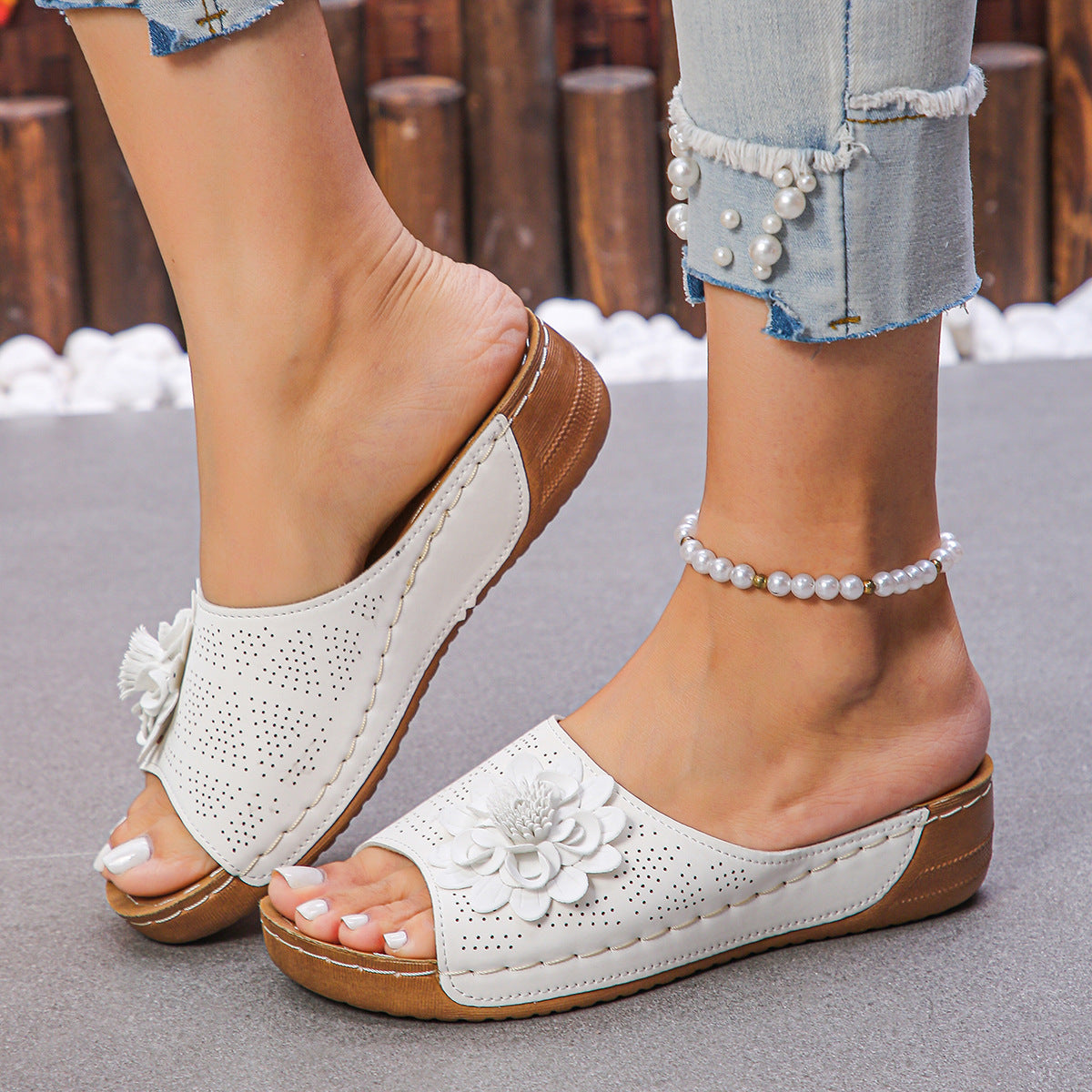Flower Wedges Sandals Summer Fashion Retro Hollow Sandals Holiday Beach Shoes For Women
