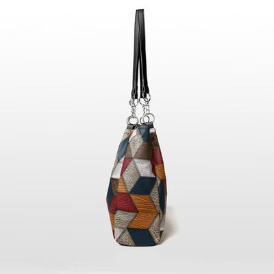 Retro Geometric Pattern Color-matching Shoulder Bag Fashion Large Capacity Stitching Handbag For Women Totes
