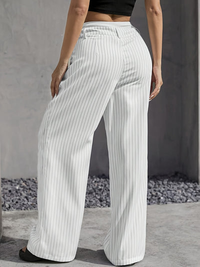 Stripe Printed Trousers Fashion High Waist Straight Leg Pants With Pocket Zipper Casual Suit Pants For Women