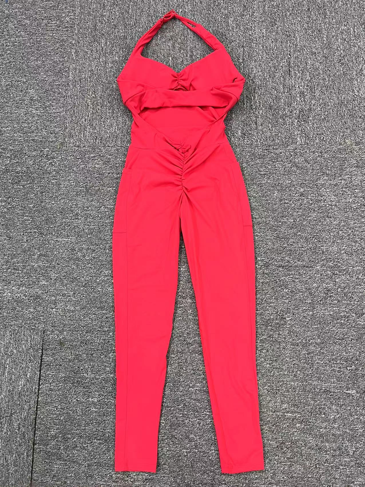 European And American Halter Side Pockets Yoga Jumpsuit