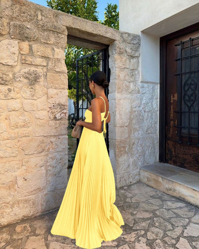 Ins Pleated Sleeveless Sling Dress Hollow High Waist Halter Robe Dresses For Evening Party Club Clothing Women