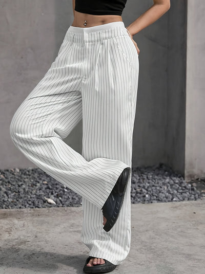 Stripe Printed Trousers Fashion High Waist Straight Leg Pants With Pocket Zipper Casual Suit Pants For Women