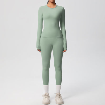 Double-sided Sanding Pure Color Tight Training Long Sleeve Yoga Clothes Suit