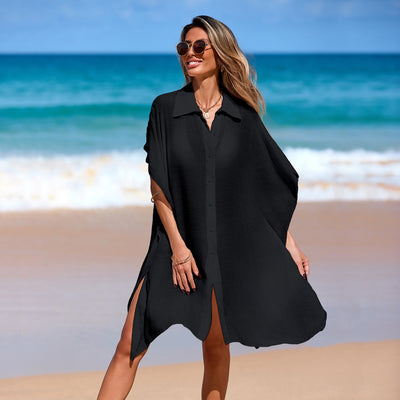Polo-collar Shirt Bikini Cover-up For Women