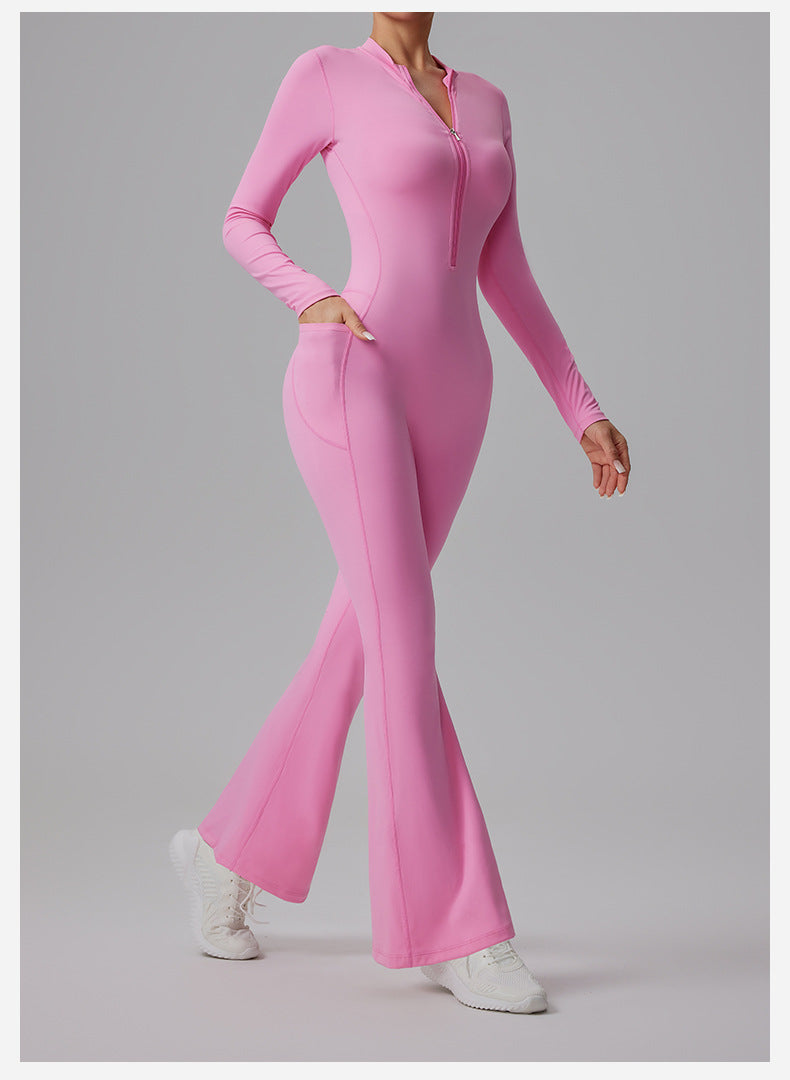 Slim-fit Bare-feel Long-sleeve Yoga Jumpsuit With A Zipper