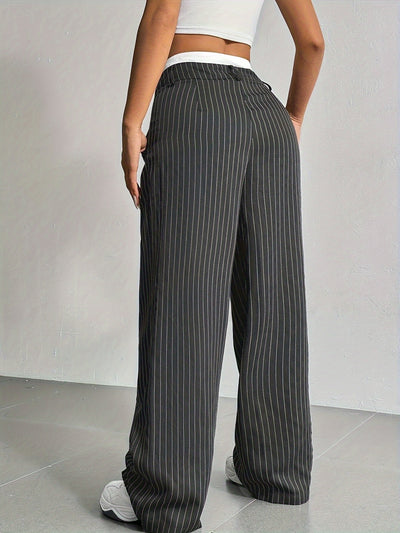 Stripe Printed Trousers Fashion High Waist Straight Leg Pants With Pocket Zipper Casual Suit Pants For Women
