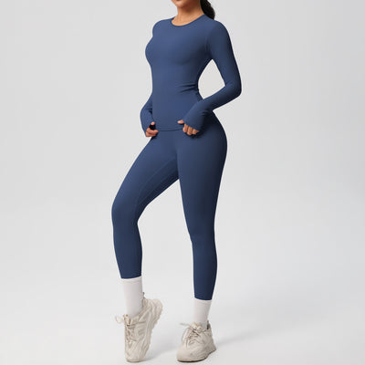 Double-sided Sanding Pure Color Tight Training Long Sleeve Yoga Clothes Suit
