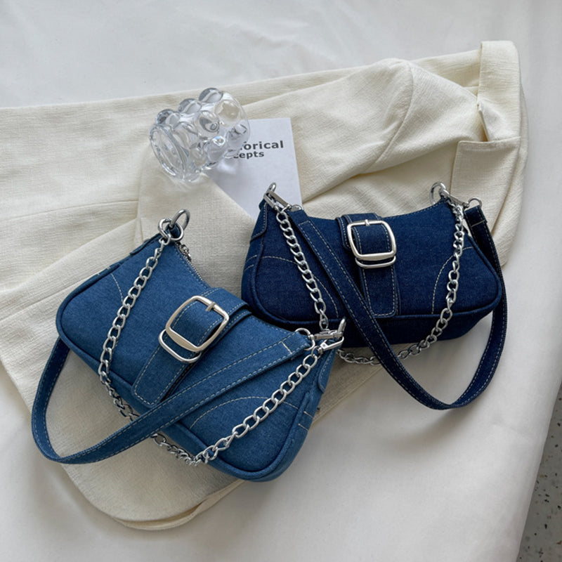 Denim Shoulder Bags Women's Fashion Chains Handbag Crossbody Bags Small Square Armpit Bag