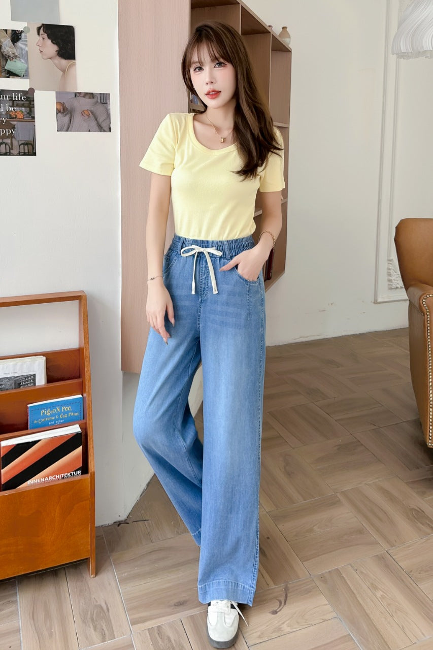 New Arrival Summer Thin Stretch Straight Elastic Denim Jeans In Lyocell Tencel