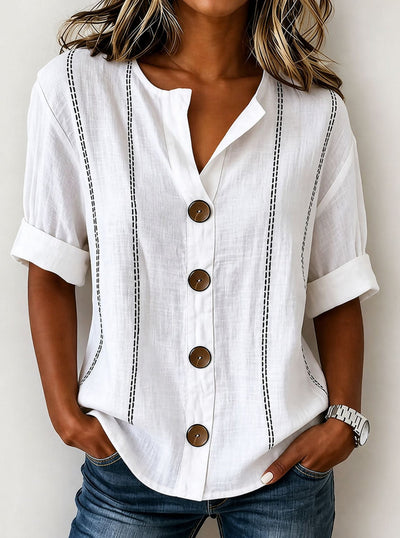 Summer Striped Button-up Blouse For Women