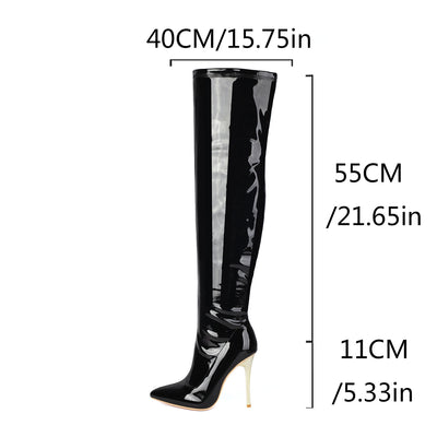 European And American-style Patent Leather Over-the-knee High Heels