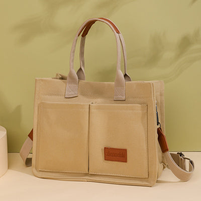 New Canvas Shoulder Bag Women Large Capacity Multi-pocket Handbags Casual Crossbody Shopper Bags For Students