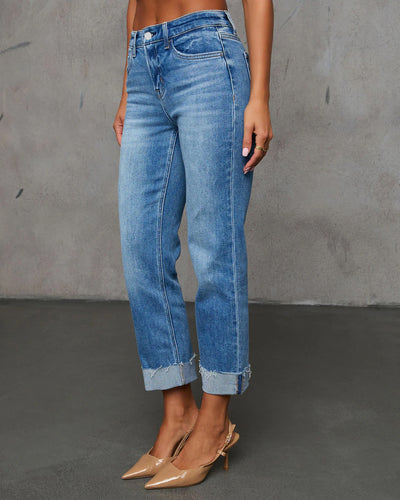 Cuffed Capri Pants, Fashionable Stretchy Whiskered Denim Jeans