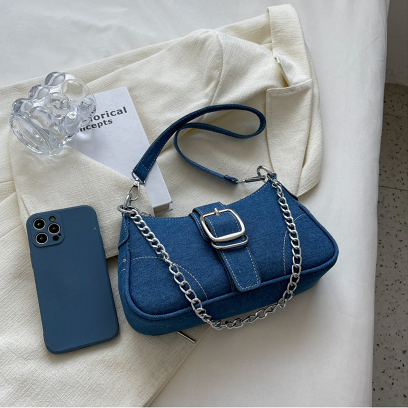 Denim Shoulder Bags Women's Fashion Chains Handbag Crossbody Bags Small Square Armpit Bag