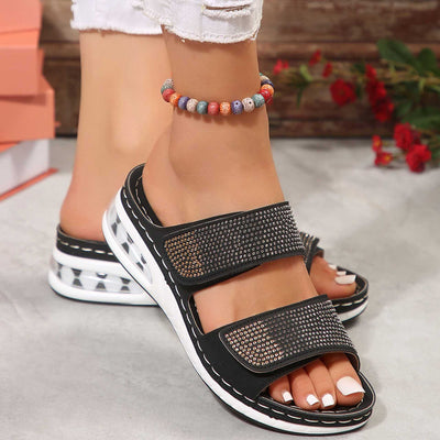 New Air Cushion Wedges Sandals Summer Casual Rhinestone Slides Roman Sandals For Women Non-slip Beach Shoes