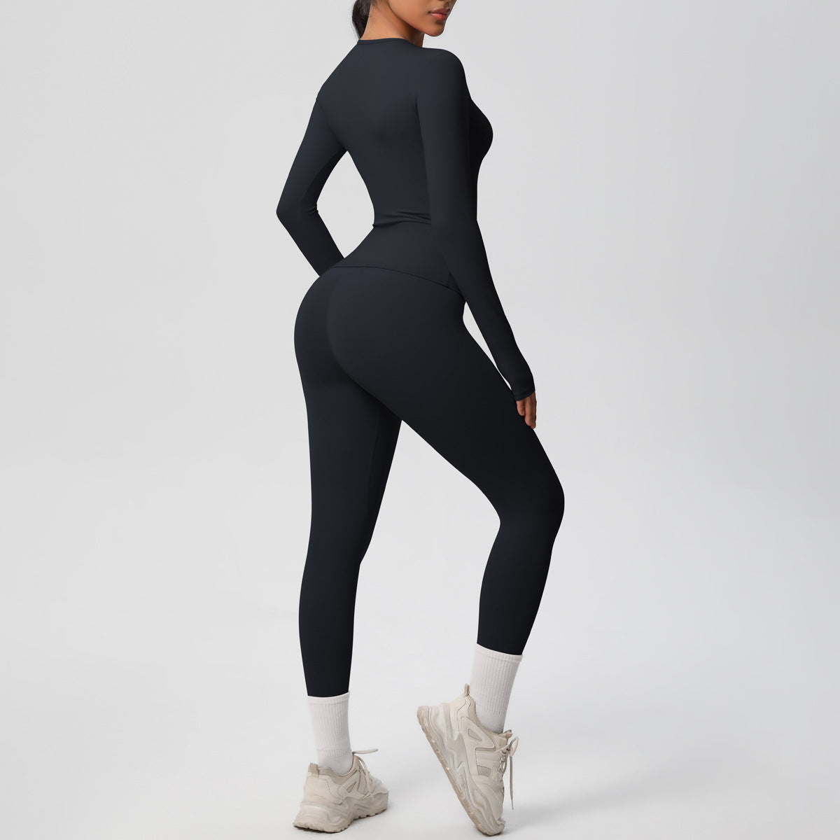 Double-sided Sanding Pure Color Tight Training Long Sleeve Yoga Clothes Suit