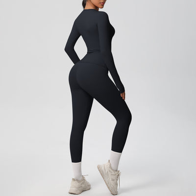 Double-sided Sanding Pure Color Tight Training Long Sleeve Yoga Clothes Suit