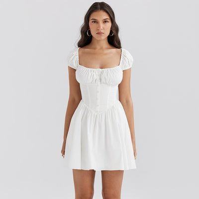 Womens Casual Puff-sleeve Square-neck Dress